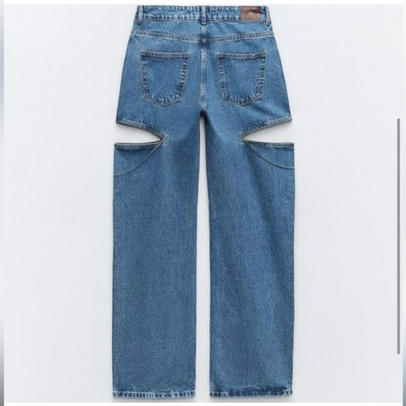 ZARA Z1975 MID WAIST STRAIGHT LEG CUT OUT JEWEL JEANS - Picture 4 of 5